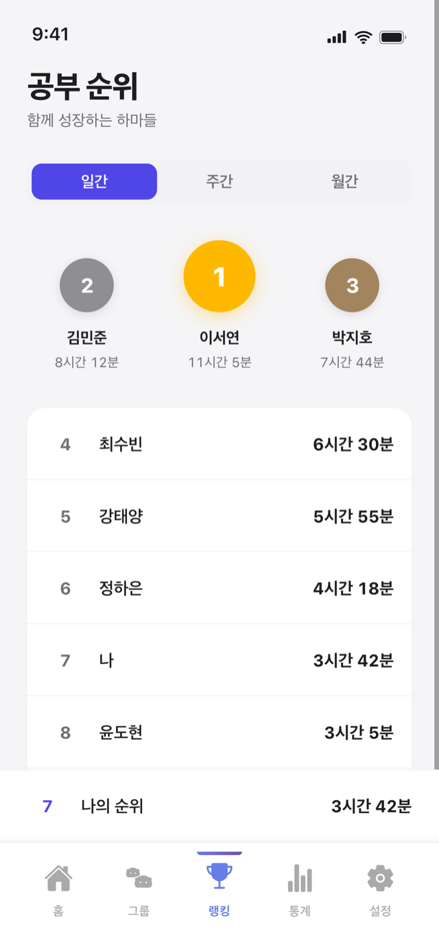 공부 순위 화면