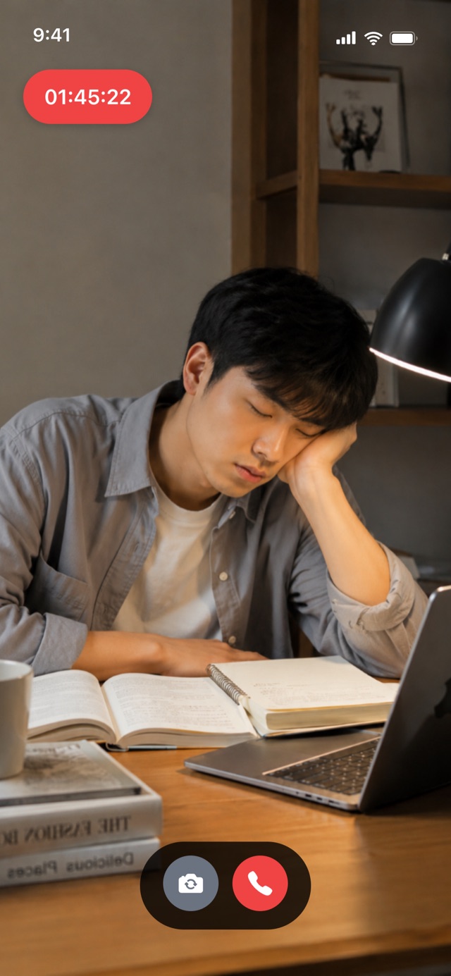 딴짓 감지 — 타이머가 멈춘 화면